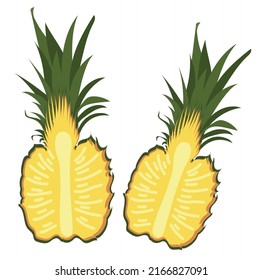 Halves of ripe pineapple on white background