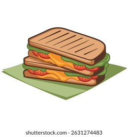 halves of sandwich with tomato and cucumber isolated vector illustration on white background