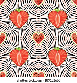 Halves watermelon on abstract background.Vector seamless pattern.Used for the fabric,Wallpaper,background,textures,packaging,fashion.