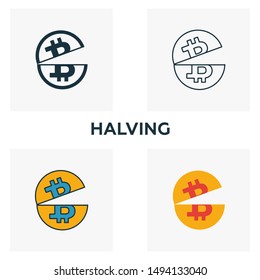 Halving icon set. Four elements in diferent styles from crypto currency icons collection. Creative halving icons filled, outline, colored and flat symbols.