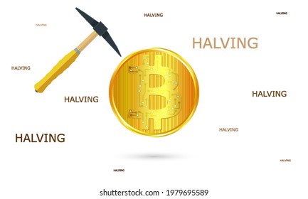 Halving the reward of cryptocurrency blockchain technology, vector art illustration.