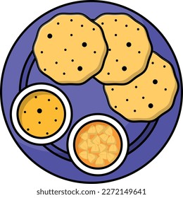 Concepto de Halwa Puri Chanay, diseño de ícono de esquema de la comida especial del día de Eid, símbolo de cocina asiática, Signo de plato famoso, ilustración de comida callejera