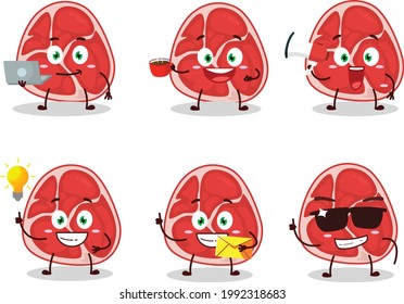 Ham cartoon character with various types of business emoticons. Vector illustration