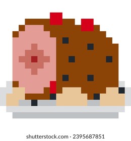 Ham cartoon icon in pixel style