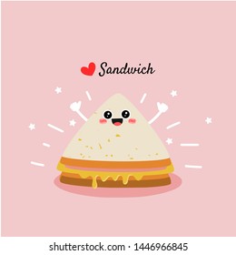 Ham and cheese sandwich vector illustration isolated on pink background. 