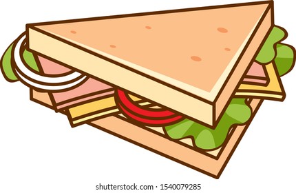 Ham cheese sandwiches on white background illustration