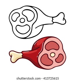 Ham, contour drawing and color vector image.