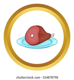 Ham or gammon vector icon in golden circle, cartoon style isolated on white background