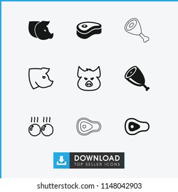 Ham icon. collection of 9 ham filled and outline icons such as meat, pig. editable ham icons for web and mobile.