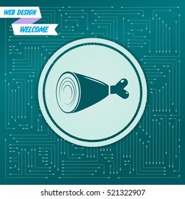 Ham Icon on a green background, with arrows in different directions. It appears on the electronic board. Vector illustration