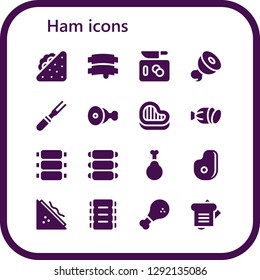  ham icon set. 16 filled ham icons. Simple modern icons about  - Sandwich, Ribs, Chop, Meat, Steak, Salami, Chicken
