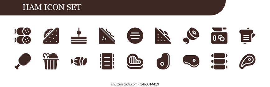 ham icon set. 18 filled ham icons.  Simple modern icons about  - Salami, Sandwich, Meat, Chop, Chicken, Ribs, Steak