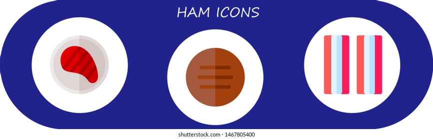 ham icon set. 3 flat ham icons.  Simple modern icons about  - steak, meat, bacon