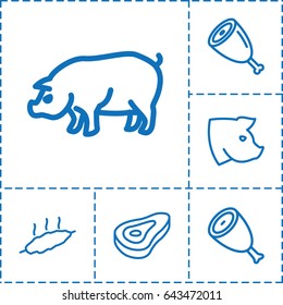 Ham icon. set of 6 ham outline icons such as pig, beef