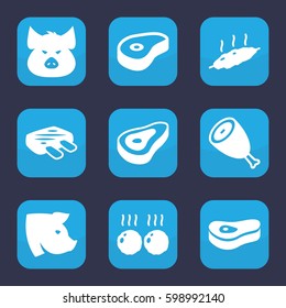 ham icon. Set of 9 filled ham icons such as beef, pig