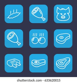 Ham icon. set of 9 outline ham icons such as pig, beef