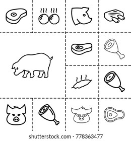 Ham icons. set of 13 editable outline ham icons such as beef, pig