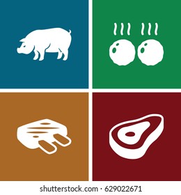 Ham icons set. set of 4 ham filled icons such as beef, pig