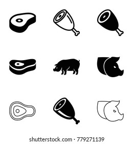 Ham icons. set of 9 editable filled and outline ham icons such as beef, pig