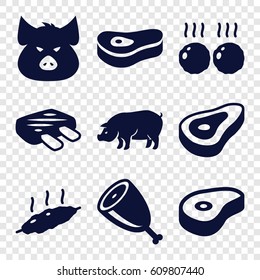 Ham icons set. set of 9 ham filled icons such as beef, pig