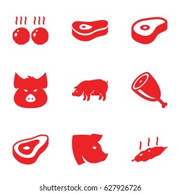 Ham icons set. set of 9 ham filled icons such as beef, pig