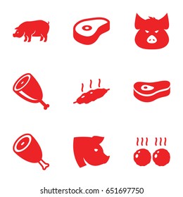 Ham icons set. set of 9 ham filled icons such as beef, pig