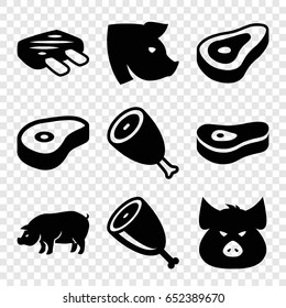 Ham icons set. set of 9 ham filled icons such as beef, pig