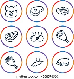 ham icons set. Set of 9 ham outline icons such as pig, beef