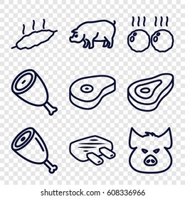 Ham icons set. set of 9 ham outline icons such as pig, beef