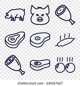 Ham icons set. set of 9 ham outline icons such as pig, beef