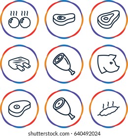 Ham icons set. set of 9 ham outline icons such as pig, beef