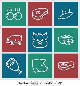 Ham icons set. set of 9 ham outline icons such as pig, beef