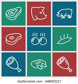 Ham icons set. set of 9 ham outline icons such as pig