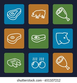 Ham icons set. set of 9 ham outline icons such as pig, beef