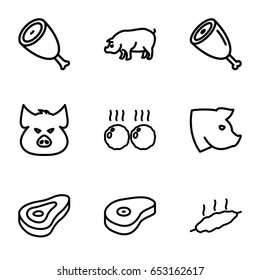 Ham icons set. set of 9 ham outline icons such as pig, beef