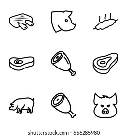 Ham icons set. set of 9 ham outline icons such as pig, beef