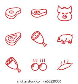 Ham icons set. set of 9 ham outline icons such as pig, beef