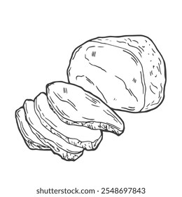 Ham illustration, drawing, engraving, ink, line art, vector