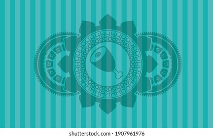 ham leg icon inside Turquoise realistic badge. Bars luxurious background. Intense illustration. 