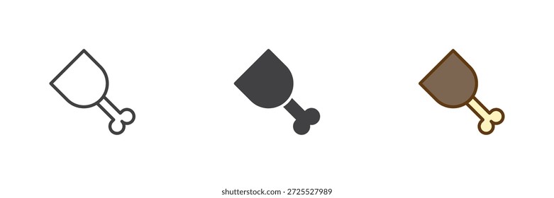 Schinken Bein Fleisch Produkt verschiedenen Stil Symbol-Set. Linie, durchgezogene und gefüllte Umrisse buntes Symbol, Vektorzeichen und Symbol. Schinken-Ikone für Lebensmittelgeschäft, Metzgerei und Lebensmittel-Ikone Verwendung.