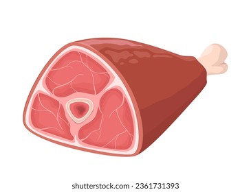 Ham leg vector illustration on white background. Appetizing meat product.