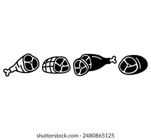 ham meat food slice icons symbol vector design black white color simple illustration collection set