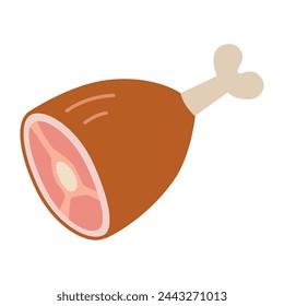 Ham, Meat on the bone, cartoon style. Vector illustration isolated on white background, hand drawn, flat design