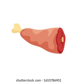Ham on bone flat icon. Vector Ham on bone in flat style isolated on white background. Element for web, game and food meat advertising