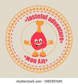 Ham on the bone in a retro style. Meat product packaging design. Sticker or logo template. Vector label with slogan.