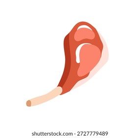Ham, pork leg on bone. Raw fresh meat product. Uncooked shank with fat, Animal food for cooking. Butchery snack, produce. Flat vector illustration isolated on white background