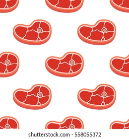 Ham, pork, steak, bacon seamless pattern. Dry cured pork, pig meat.