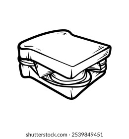 ham sandwich drawing coloring line art style sketch classic vintage design illustration