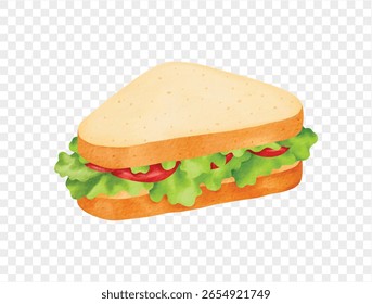 Ham sandwich with lettuce watercolor vector.