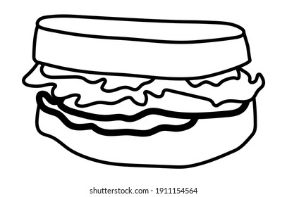 Ham sandwich line art vector icon for apps or website